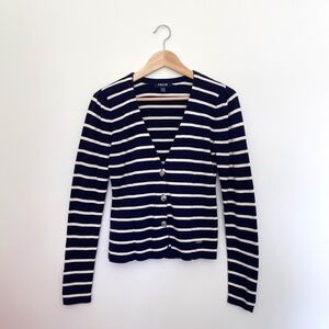 NWOT. PRICH V-Neck Striped Cotton Cardigan. Navy/White. Size: Medium